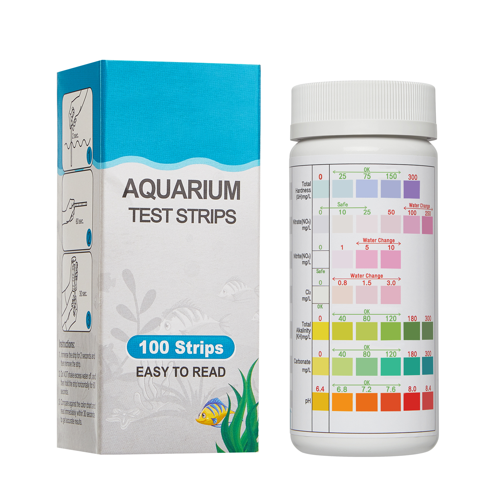 Marine Aquarium Water Test Kit - LUXBIRD 100pcs Aquarium Test Strips 7-In-1